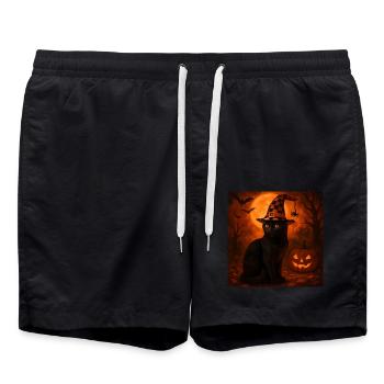 Halloween Pumpkin Cat Costume Gift - Swim Trunks - black - Front - AI Model Male 185 light (185cm)