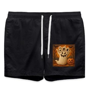 Halloween Pumpkin Ghost Costume Gift - Swim Trunks - black - Front - AI Model Male 185 light (185cm)