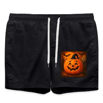 Halloween Kürbis Grusel Kostüm Geschenk - Badeshorts - Schwarz - Vorne - AI Model Male 185 light (185cm)
