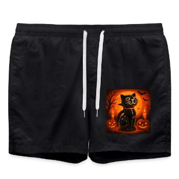 Spooky Cat Halloween Gift - Swim Trunks - black - Front - AI Model Male 185 light (185cm)