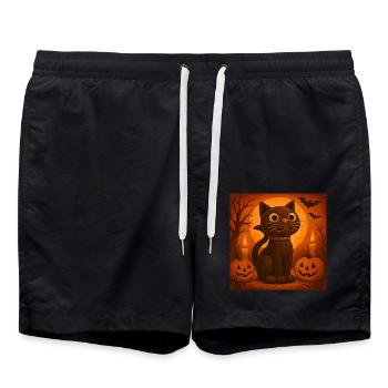 Grusel Kürbis Katze Halloween Geschenk - Badeshorts - Schwarz - Vorne - AI Model Male 185 light (185cm)