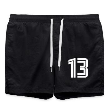Maillot numéro 13 – Cadeau anniversaire 13 ans - Short de bain - noir - Devant - AI Model Male 185 light (185cm)