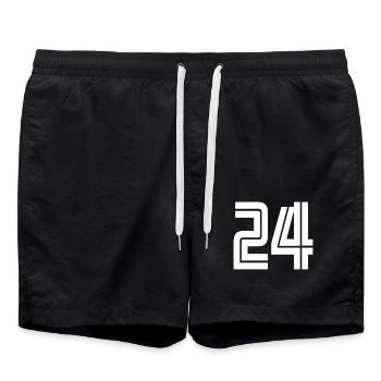 Maillot numéro 24 – Cadeau anniversaire 24 ans - Short de bain - noir - Devant - AI Model Male 185 light (185cm)