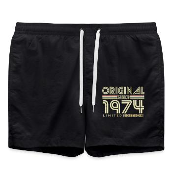 Original 1974 Vintage Jahrgang Retro Geburtstag - Badeshorts - Schwarz - Vorne - AI Model Male 185 light (185cm)