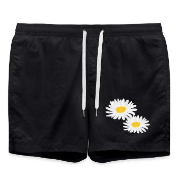 Flower Daisies - Swim Trunks - black - Front - AI Model Male 185 light (185cm)