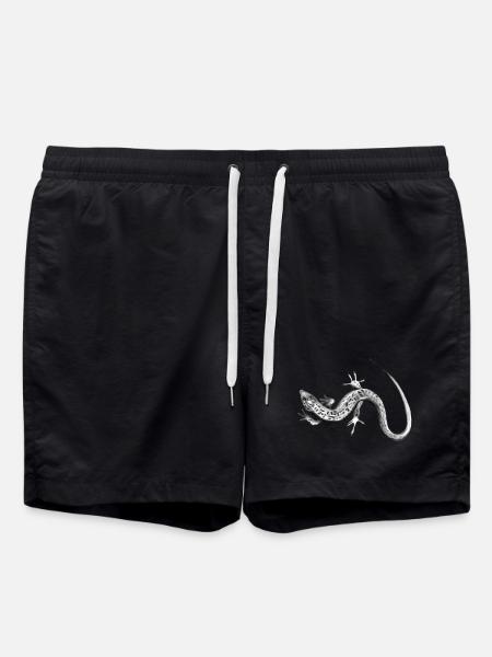 Gray Lizard Black and White Pattern - Swim Trunks - black