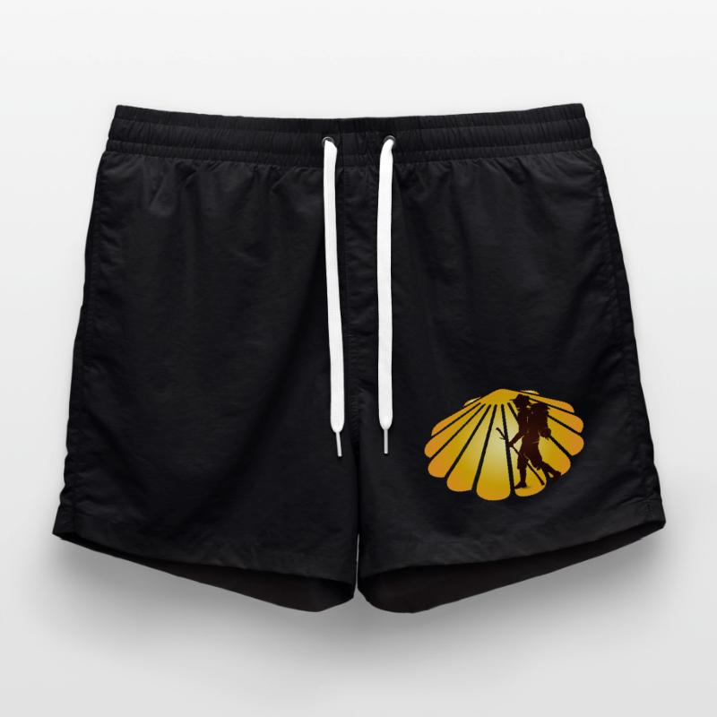 A pilgrim on a pilgrimage path with scallops Swim Trunks