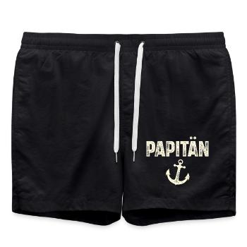 Papitän Kapitän Papa Vater Vatertag Segeln - Badeshorts - Schwarz - Vorne - AI Model Male 185 light (185cm)
