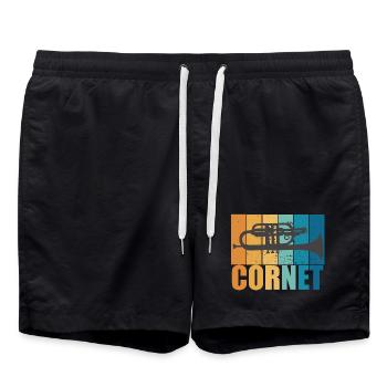 Cornet Vintage Musicien Instrument Cadeau - Short de bain - noir - Devant - AI Model Male 185 light (185cm)