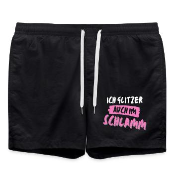 muddy run glitzer im schlamm Team Frauenlauf mud - Badeshorts - Schwarz - Vorne - AI Model Male 185 light (185cm)