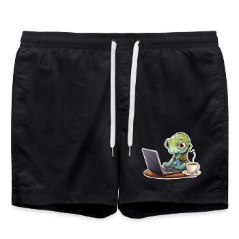 Gecko Home Office Coffee Laptop Funny Shirt - Swim Trunks - black - Front - AI Model Male 185 light (185cm)