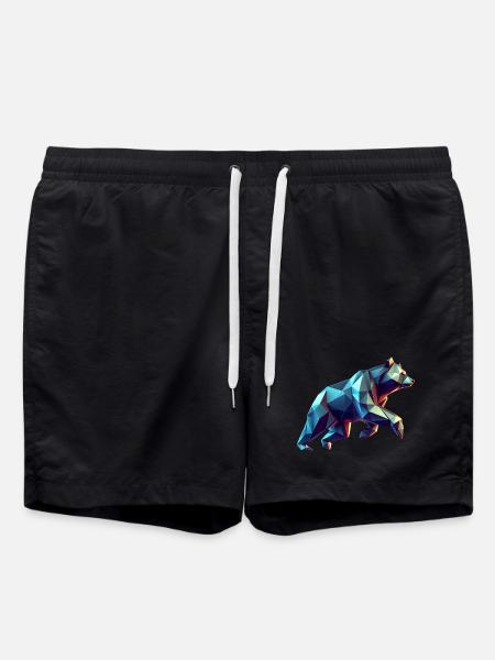 3D Geometric Origami Bear - Swim Trunks - black