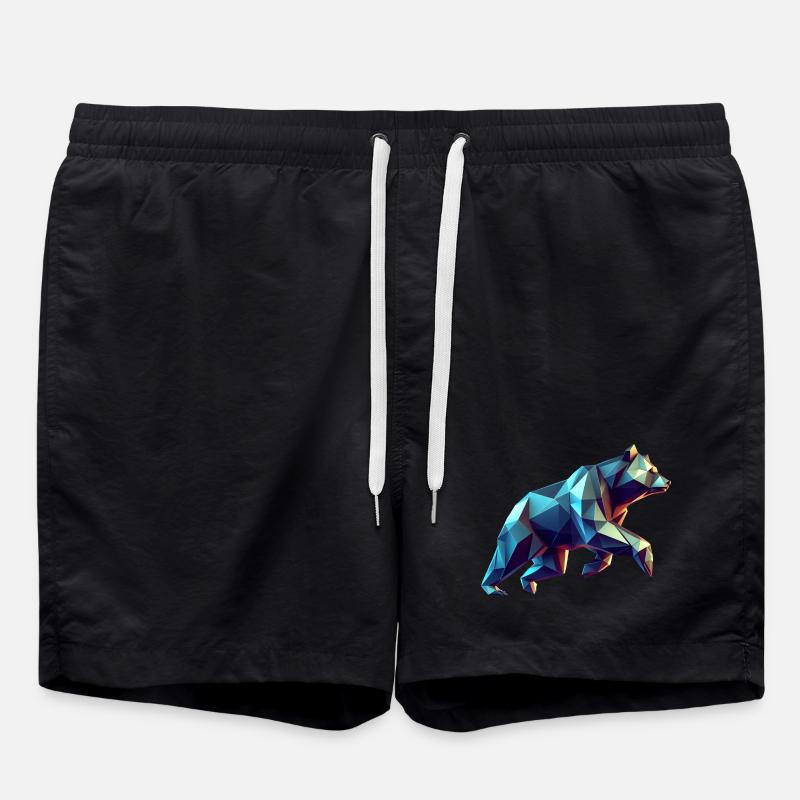 3D Geometric Origami Bear - Swim Trunks - black