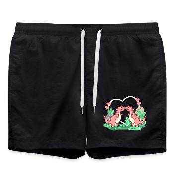 Dinosaurier T-Rex Valentinstag - Badeshorts - Schwarz - Vorne - AI Model Male 185 light (185cm)