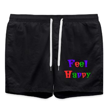 HAPPY. FREE. FREEDOM. WELFARE. ZEN. MEDITATION. - Swim Trunks - black - Front - AI Model Male 185 light (185cm)