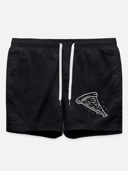 Pizza Slice Line Drawing - Swim Trunks - black