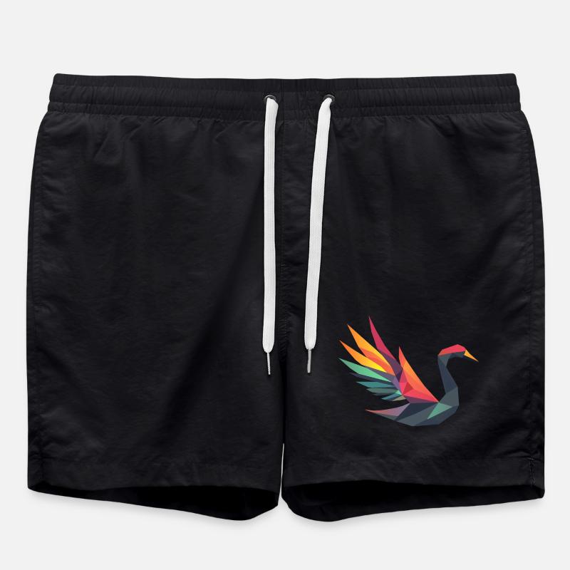 Geometrischer Schwan mit Regenbogenflügel - Badeshorts - Schwarz