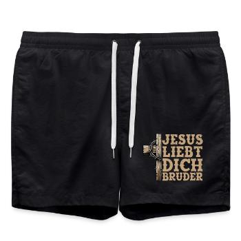 Jesus Loves You Bible God Christ Religious - Swim Trunks - black - Front - AI Model Male 185 light (185cm)