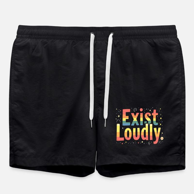 Exist Loudly – Buntes Pride Empowerment - Badeshorts - Schwarz