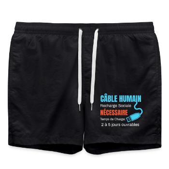 Human Cable Social Recharge humor - Swim Trunks - black - Front - AI Model Male 185 light (185cm)