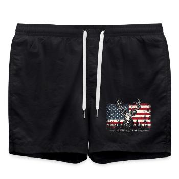 Deer With US Flag Outdoor Hunting Pride - Swim Trunks - black - Front - AI Model Male 185 light (185cm)