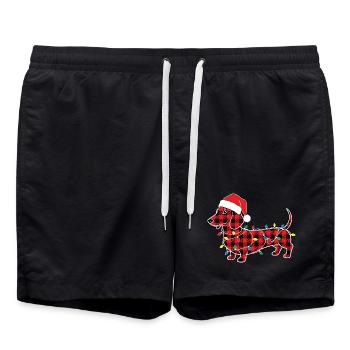 Hund Dackel Weihnachten Plaid Rot Plaid - Badeshorts - Schwarz - Vorne - AI Model Male 185 light (185cm)