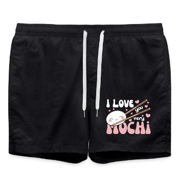 I love you very mochi kawaii rice cake mochi - Swim Trunks - black - Front - AI Model Male 185 light (185cm)