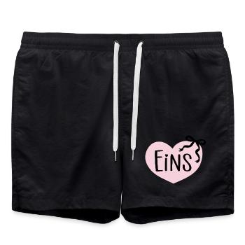First Birthday 1st Year Girl Heart Bow - Swim Trunks - black - Front - AI Model Male 185 light (185cm)
