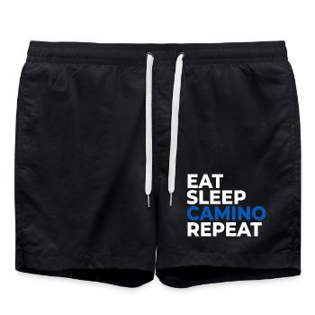 Eat sleep Camino Repeat | Way of St. James, Pilgrimage - Swim Trunks - black - Front - AI Model Male 185 light (185cm)