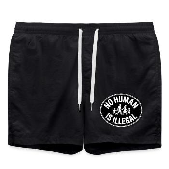 Pas d’illégal humain - Les réfugiés sont les bienvenus - Short de bain - noir - Devant - AI Model Male 185 light (185cm)