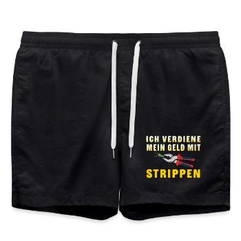Elektriker Spruch Geld mit Strippen Verdienen - Badeshorts - Schwarz - Vorne - AI Model Male 185 light (185cm)