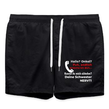 Bonjour oncle - tu décroches ? Ta sœur est drôle et agaçante - Short de bain - noir - Devant - AI Model Male 185 light (185cm)