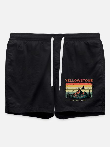 Yellowstone National Park Retro - Swim Trunks - black