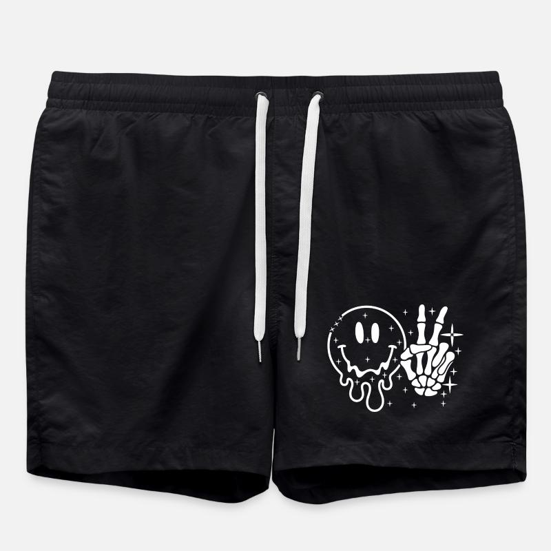 Smiley Skull Peace Hand - Swim Trunks - black