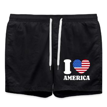 I Love America Herz Liebe Amerika Fan USA Flagge - Badeshorts - Schwarz - Vorne - AI Model Male 185 light (185cm)