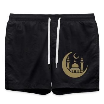 Silhouette de mosquée avec croissant de lune : Art islamique - Short de bain - noir - Devant - AI Model Male 185 light (185cm)