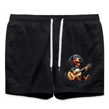 Dackel Gitarrist Musik Hund Gitarre - Badeshorts - Schwarz - Vorne - AI Model Male 185 light (185cm)