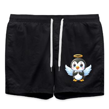 dessin animé pingouin mignon avec des ailes et - Short de bain - noir - Devant - AI Model Male 185 light (185cm)