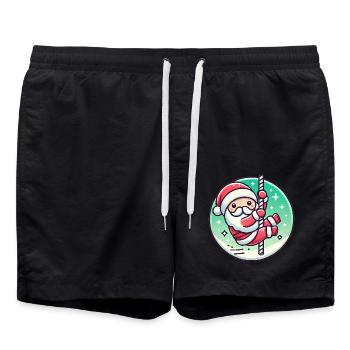 Funny Santa Pole Dance Cartoon - Swim Trunks - black - Front - AI Model Male 185 light (185cm)