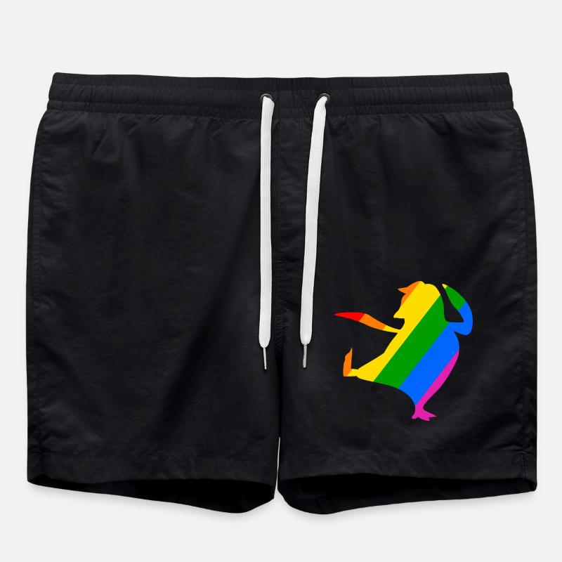 Rainbow Penguin Does Karate - Swim Trunks - black