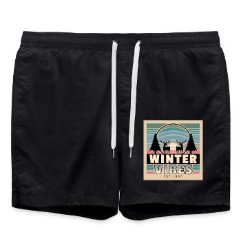 Ambiance hivernale : Coucher de soleil rétro et nature - Short de bain - noir - Devant - AI Model Male 185 light (185cm)