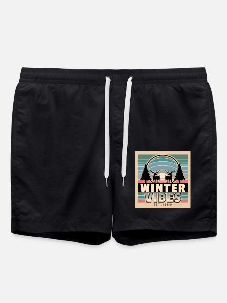 Winter Vibes: Retro Sunset & Nature - Badeshorts - Schwarz