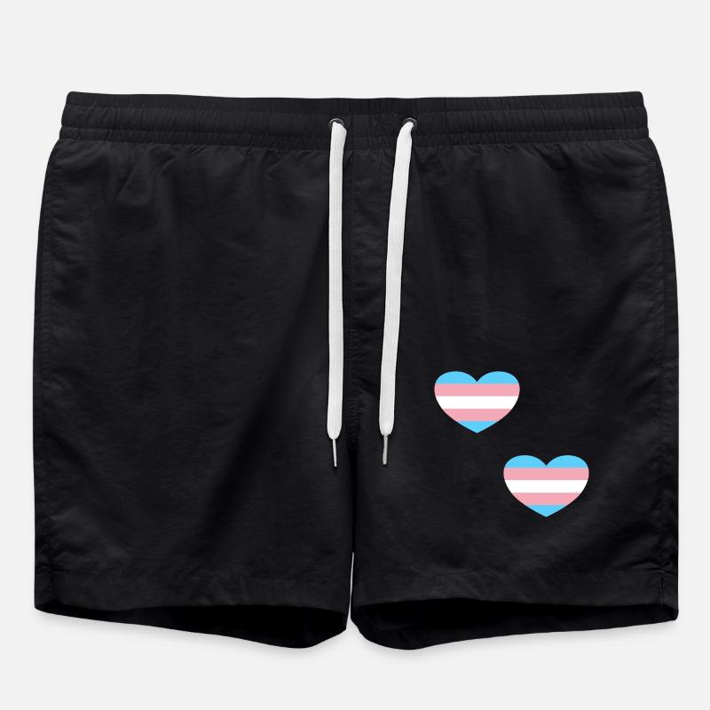 Trans Flag Hearts - Swim Trunks - black