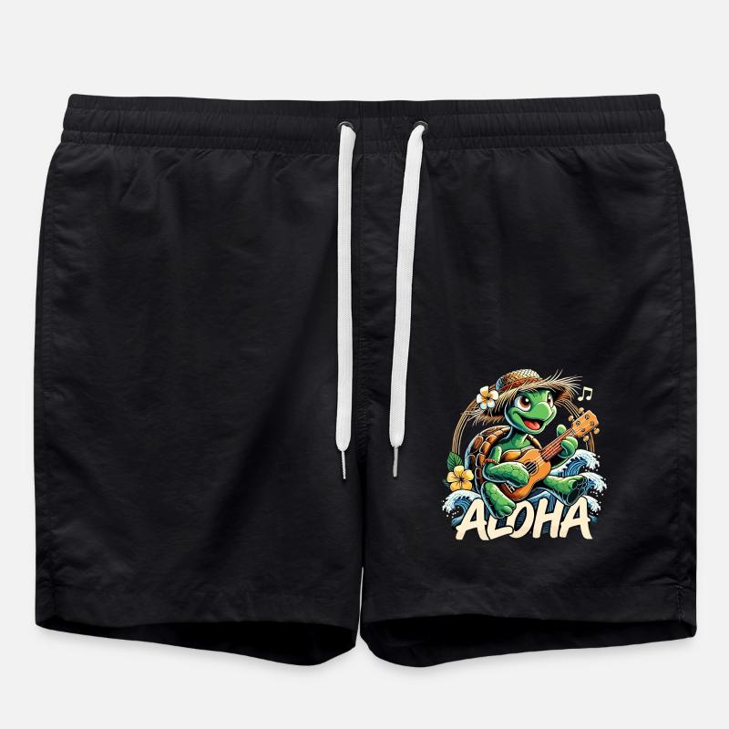 Aloha Schildkröte Ukulele Hawaii Meer Geschenk - Badeshorts - Schwarz