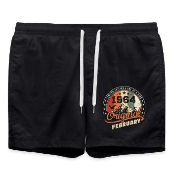 Geboren im Februar 1964 Retro Februar 1964 Geburtstag - Badeshorts - Schwarz - Vorne - AI Model Male 185 light (185cm)