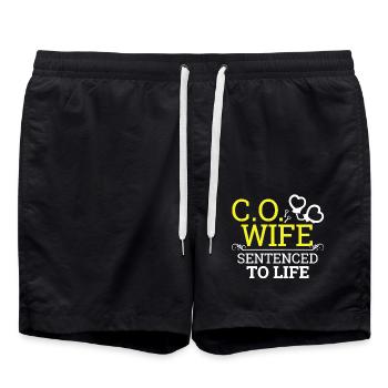 Correctional Officer Wife Sentenced To Life - Swim Trunks - black - Front - AI Model Male 185 light (185cm)