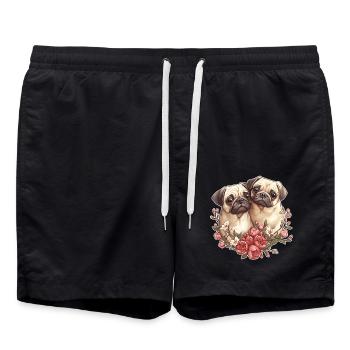Couple de carlins mignons - Short de bain - noir - Devant - AI Model Male 185 light (185cm)