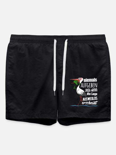 Frosch und Storch - Niemals Aufgeben - Spruch - Badeshorts - Schwarz