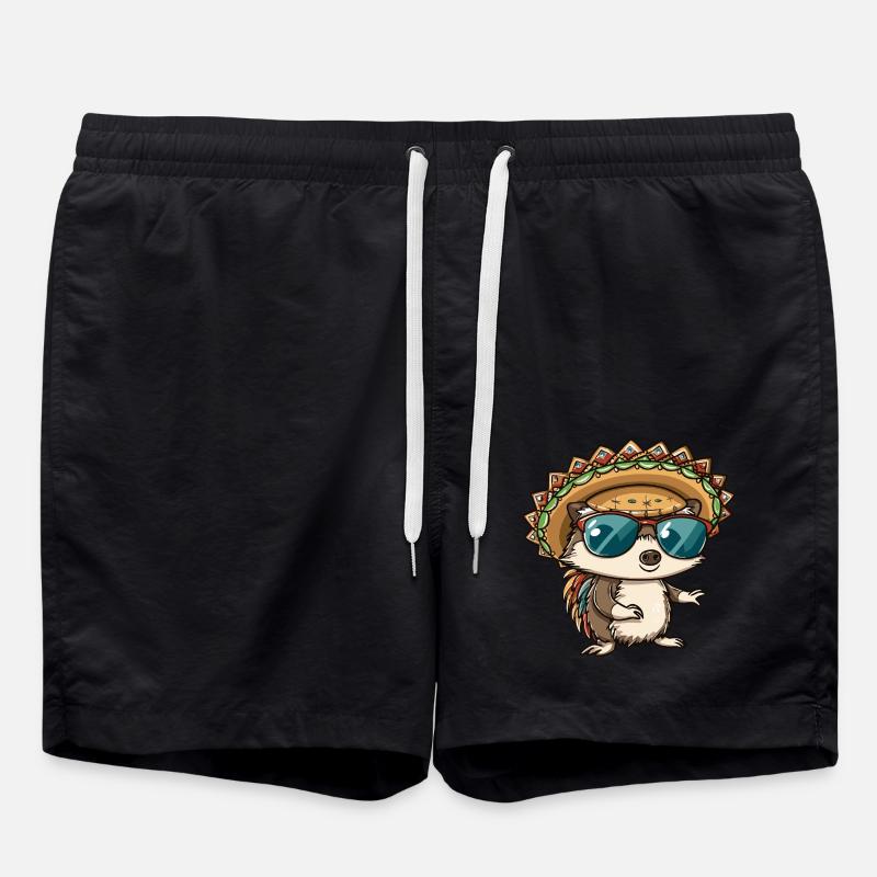 Igel Comic Lustig Sombrero - Badeshorts - Schwarz