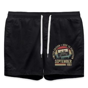 Geboren im September 1961 Jahrgang Vintage 1961 - Badeshorts - Schwarz - Vorne - AI Model Male 185 light (185cm)